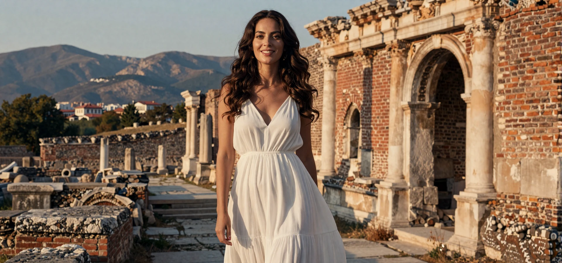 Beautiful Bulgarian woman standing near ancient Roman ruins in Plovdiv - Bulgarian women dating on Datingservisebest