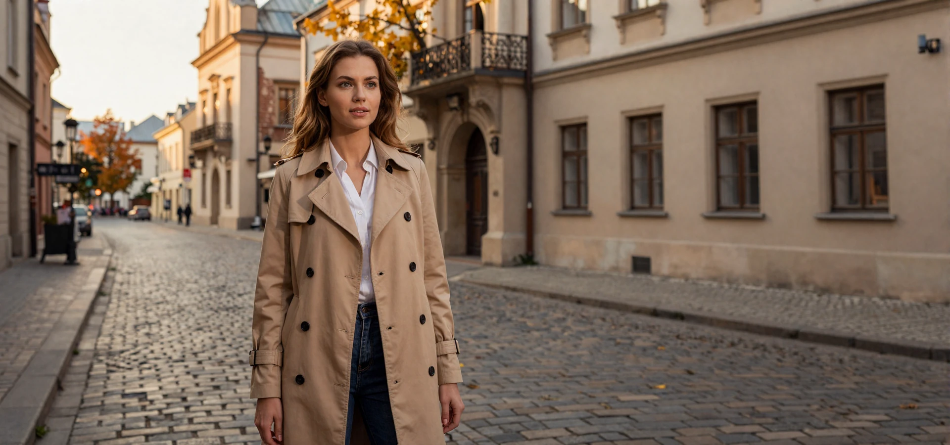 Elegant Polish woman walking through Kraków Old Town during golden hour - Polish women dating on Datingservisebest