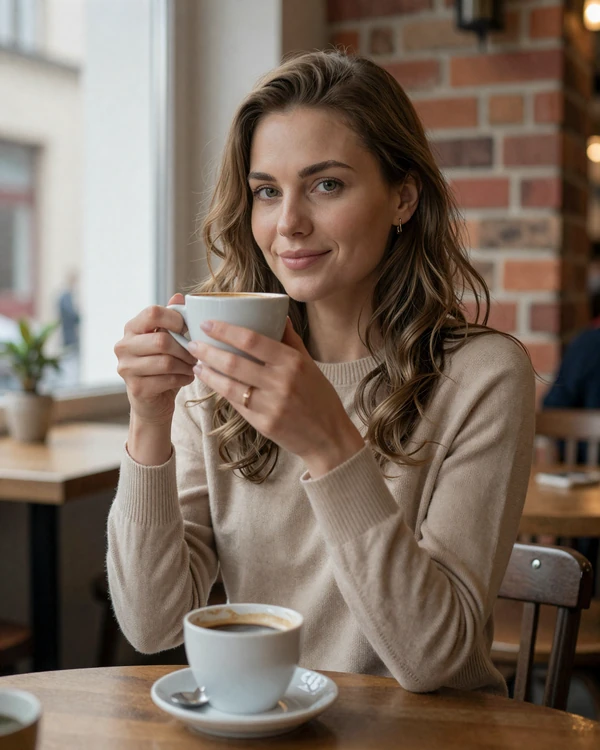 Polish woman enjoying coffee in a traditional café in Kraków - Poland women dating culture values warmth and connection
